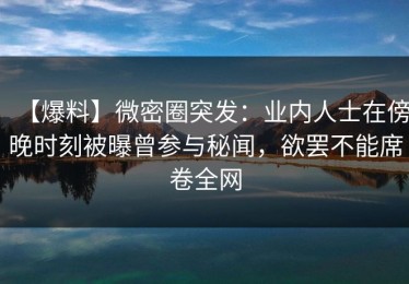 【爆料】微密圈突发：业内人士在傍晚时刻被曝曾参与秘闻，欲罢不能席卷全网